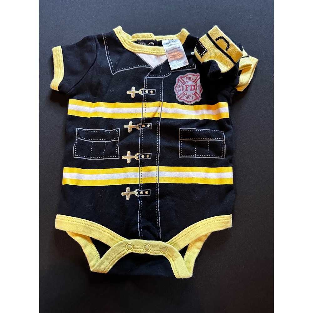 Baby Essentials Firefighter Bodysuit and Socks Set 3 Months Black Cotton